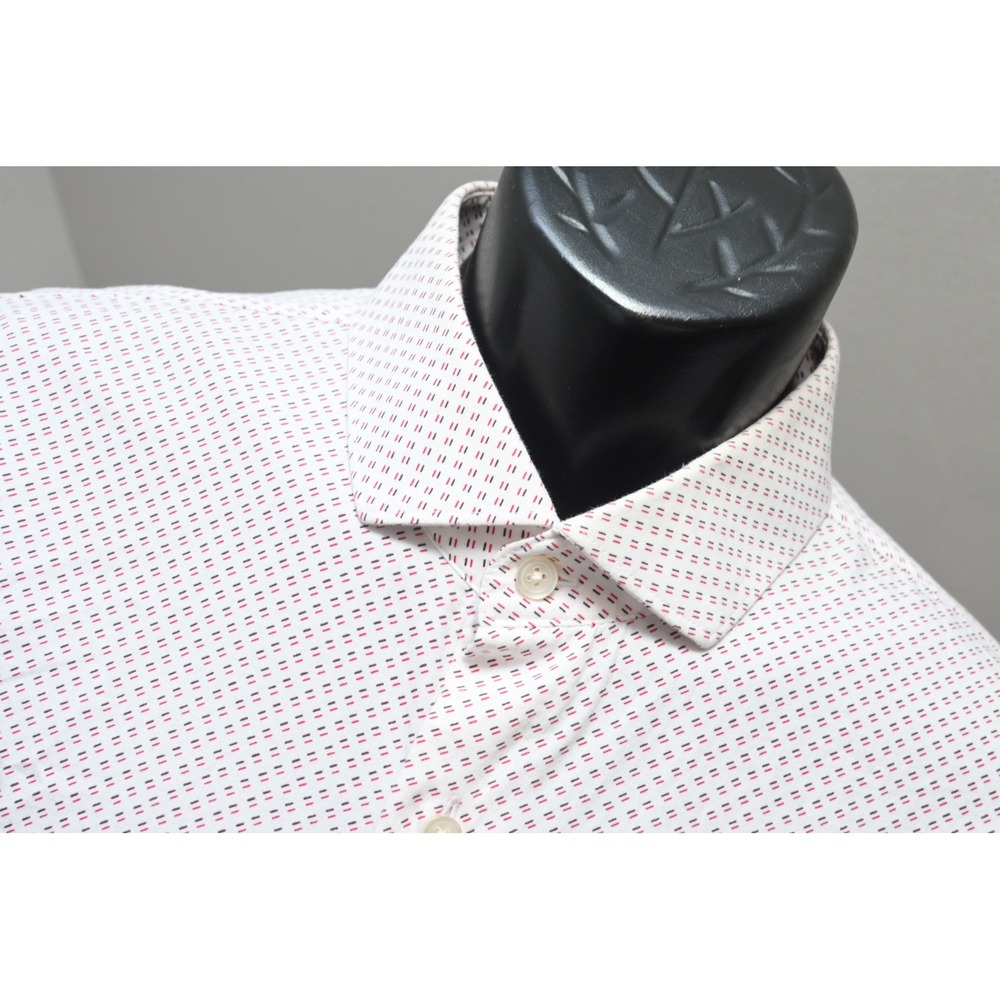 Express Button Up Dress Shirt Mens XL White Red Navy Geometric Fitted Excellent